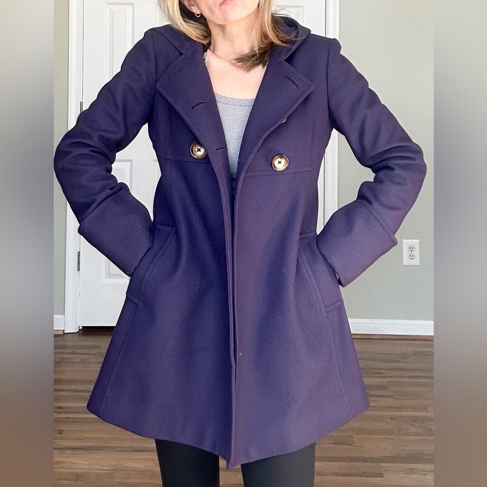 Michael Kors Women’s Size 6 Double-Breasted Plum Pea Coat w/Hood - Picture 3 of 9